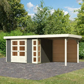 Abri de jardin en bois massif gris terre 7,43m² Kerko 5 avec appentis 240cm et paroi arrière – Karibu Ma boutique